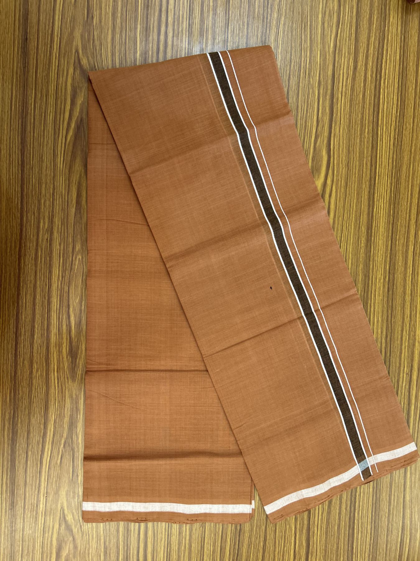 Handloom Single Hallmarked - 10% Discount ! KaithariKada 100% Pure Cotton - Mundu/Dhoti 0.5 inch Black shaded & White Kara with Kavi colour Body - (2 meter / 4 muzham) - 68 KK8044 ELA