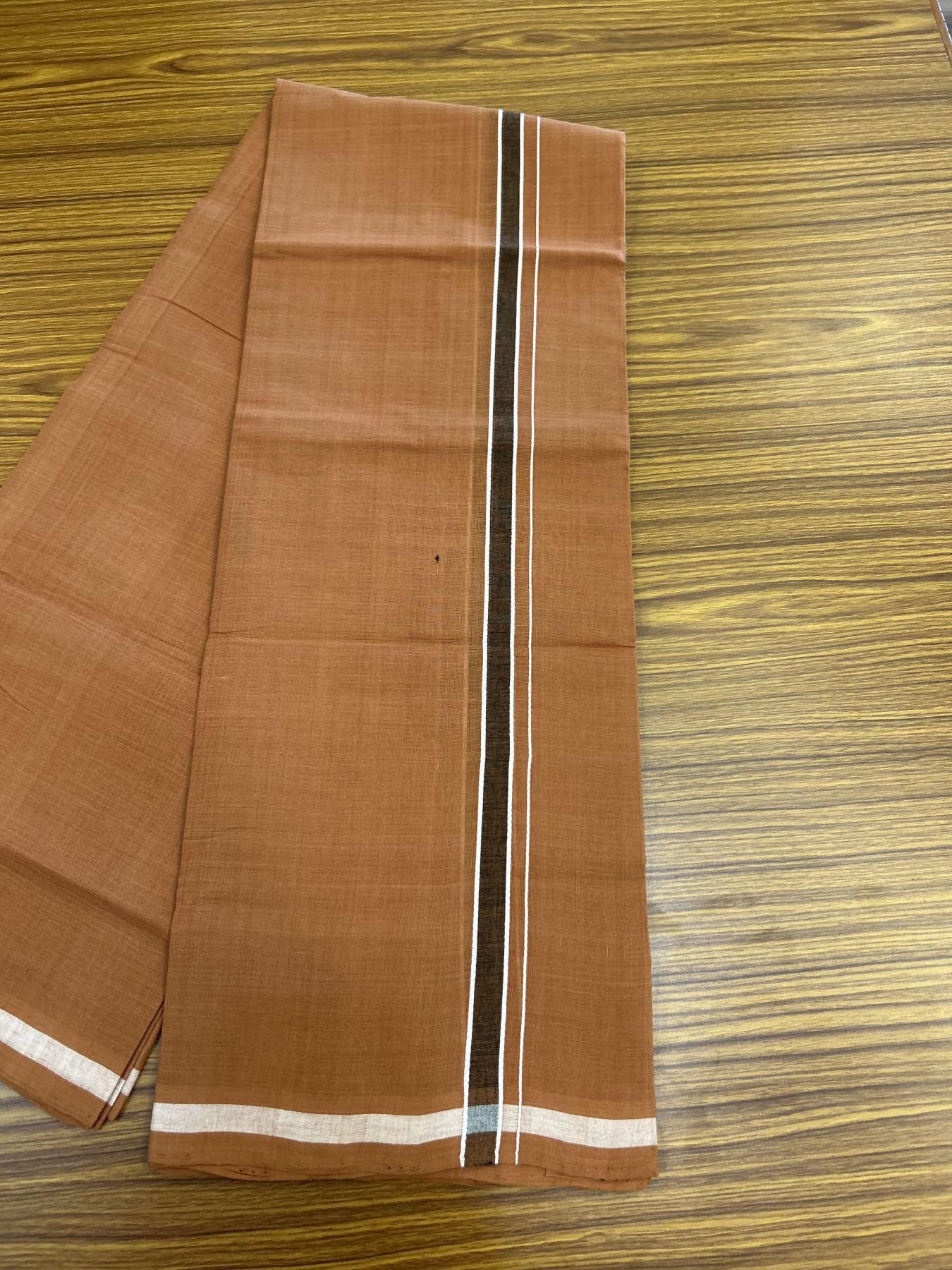 Handloom Single Hallmarked - 10% Discount ! KaithariKada 100% Pure Cotton - Mundu/Dhoti 0.5 inch Black shaded & White Kara with Kavi colour Body - (2 meter / 4 muzham) - 68 KK8044 ELA