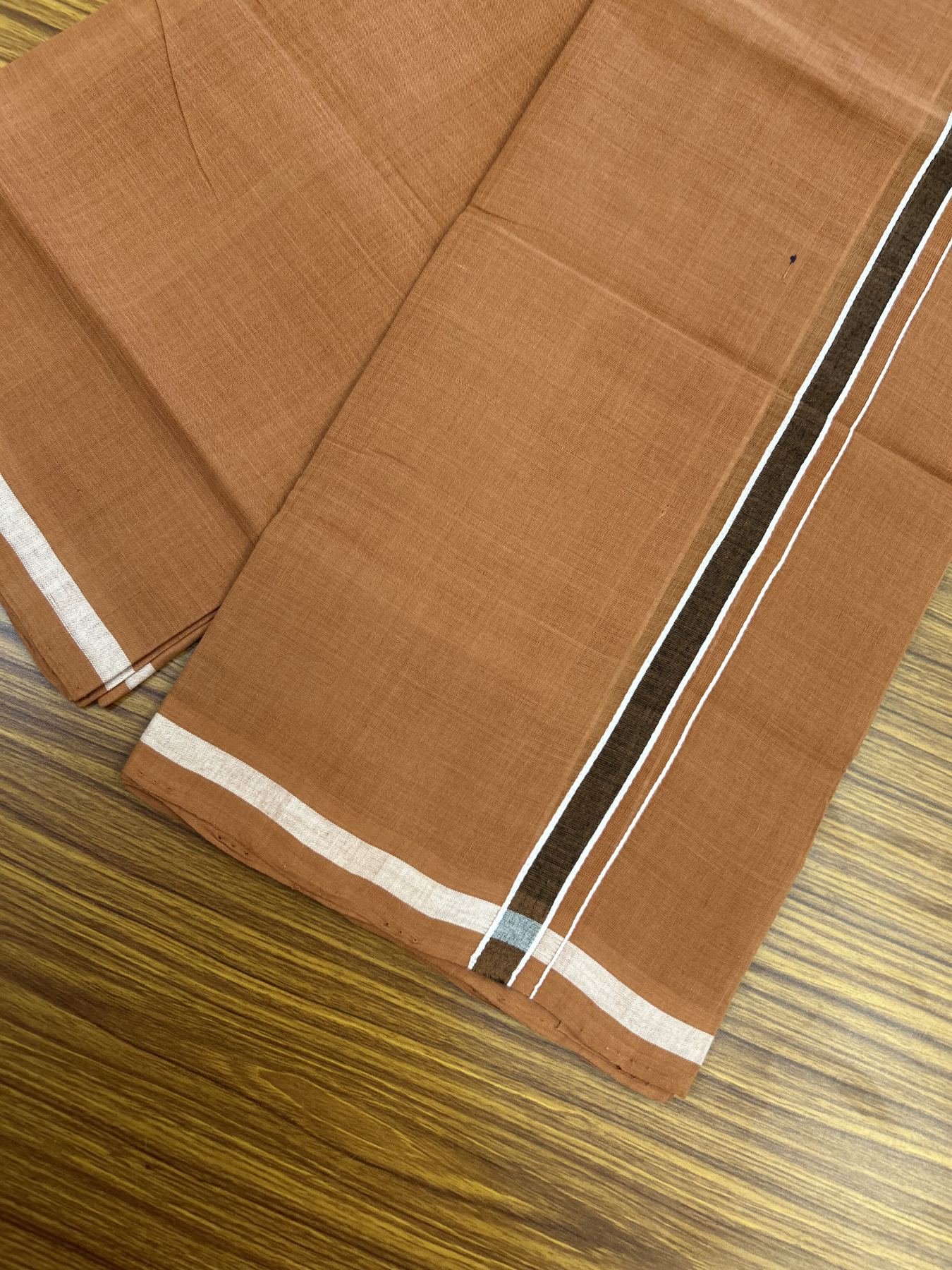 Handloom Single Hallmarked - 10% Discount ! KaithariKada 100% Pure Cotton - Mundu/Dhoti 0.5 inch Black shaded & White Kara with Kavi colour Body - (2 meter / 4 muzham) - 68 KK8044 ELA