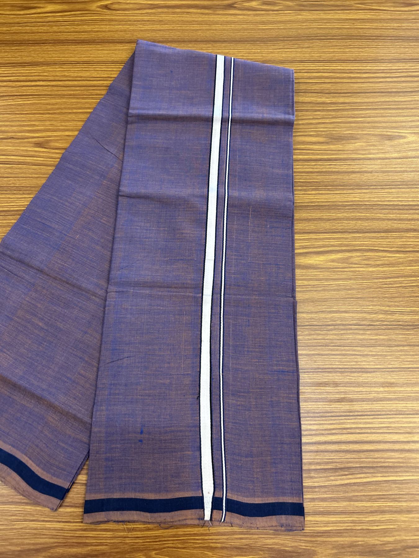 Handloom Single Hallmarked - 10% Discount !! KaithariKada 100% Pure Cotton - Mundu/Dhoti Blue Brown Shaded Body & 1 cm White Kara - (2 meter / 4 muzham) - 14 KK8044 ELA