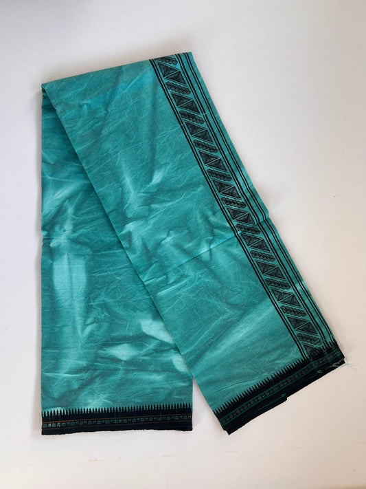 Single Kaily / Lungi - Kaitharikada - Mixed Cotton - 40s twisted - 2 inch Black Printed Design Kara With Sea Green & White Shaded Colour Body (2 meter / 4 muzham) -  20 KK8088 SAT