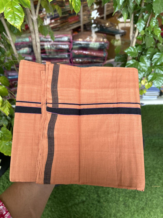 Handloom Single Hallmarked - 10% Discount ! KaithariKada 100% Pure Cotton - Mundu/Dhoti 0.5 inch Black & Violet Kara with Kavi colour Body - (2 meter / 4 muzham) - 53 KK8044 ELA