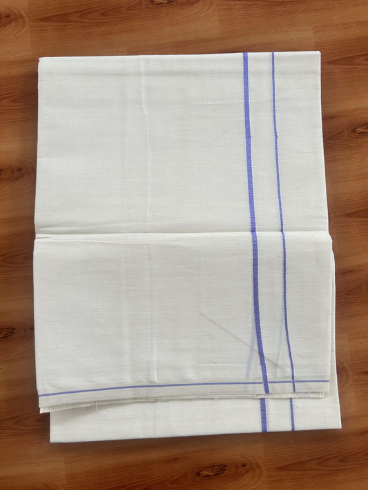 Single Off White - (Unbleached) Mundu/Dhoti - KaithariKada Balaramapuram Pure Cotton 70x30 - 0.3 cm Lavendar Kara (2 meter /4 muzham) - 16 KK5409 PMC