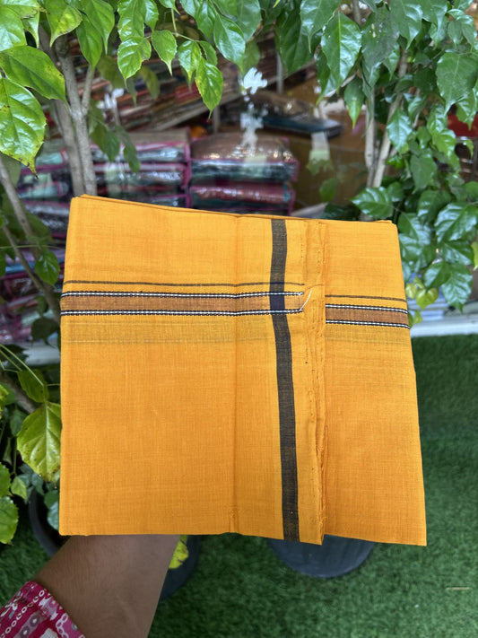 Handloom Single Hallmarked - 10% Discount !! KaithariKada 100% Pure Cotton - Mundu/Dhoti 1.5 cm Black Shaded Kara with Light Orange colour Body - (2 meter / 4 muzham) - 43 KK8044 ELA