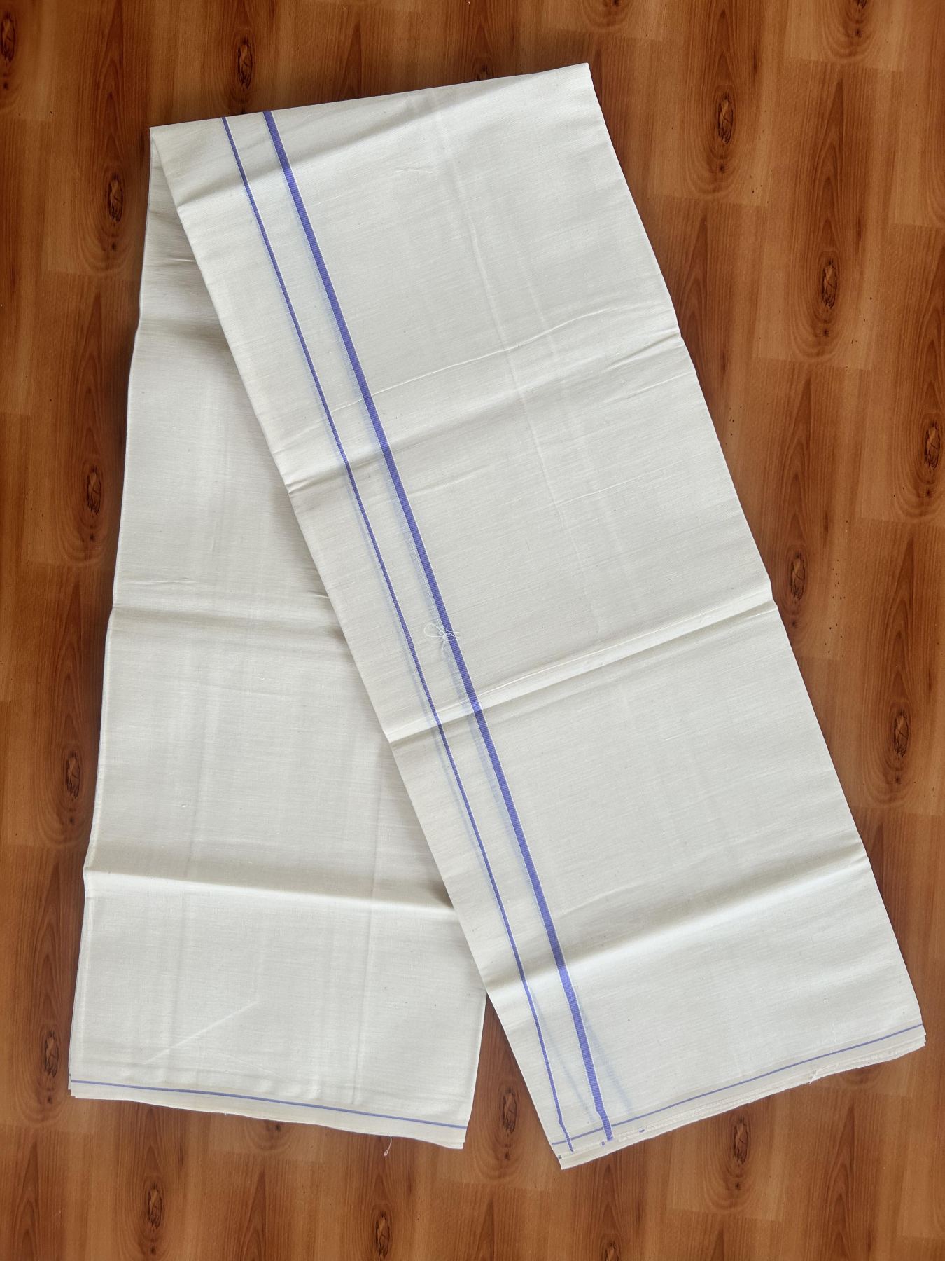 Single Off White - (Unbleached) Mundu/Dhoti - KaithariKada Balaramapuram Pure Cotton 70x30 - 0.3 cm Lavendar Kara (2 meter /4 muzham) - 16 KK5409 PMC
