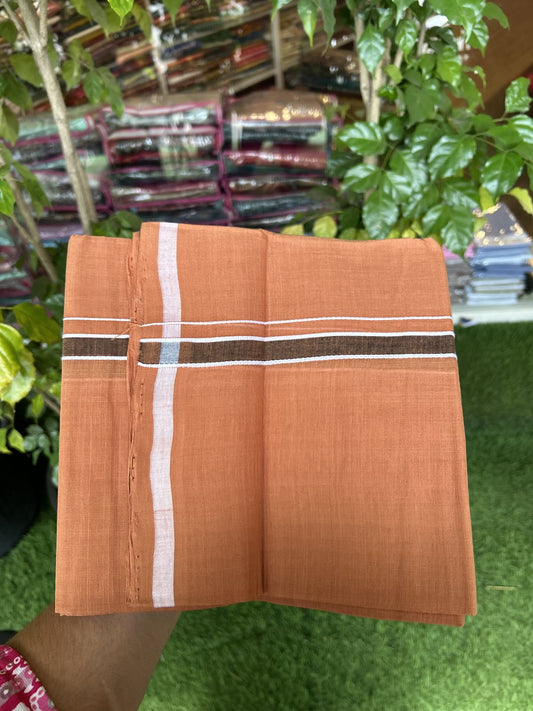 Handloom Single Hallmarked - 10% Discount ! KaithariKada 100% Pure Cotton - Mundu/Dhoti 0.5 inch Black shaded & White Kara with Kavi colour Body - (2 meter / 4 muzham) - 68 KK8044 ELA