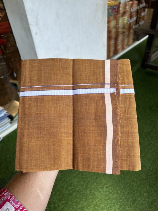 Handloom Single Hallmarked - 10% Discount ! KaithariKada 100% Pure Cotton - Mundu/Dhoti 0.5 inch White & Violet Kara with Kavi colour Body - (2 meter / 4 muzham) - 71 KK8044 ELA