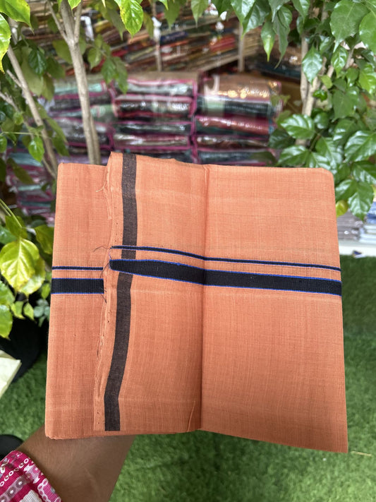 Handloom Single Hallmarked - 10% Discount ! KaithariKada 100% Pure Cotton - Mundu/Dhoti 0.5 inch Black & Blue Kara with Kavi colour Body - (2 meter / 4 muzham) - 52 KK8044 ELA