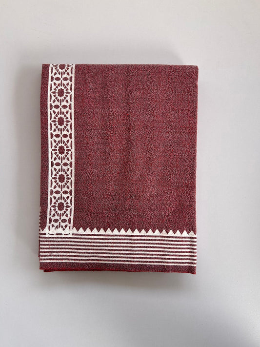 Kaitharikada - Single Kaily / Lungi - Mixed Cotton - 40s twisted - 1.5 inch White Printed kara with Red , Black & White Shaded colour body (2 meter / 4 muzham) - 15 KK8083 GAN