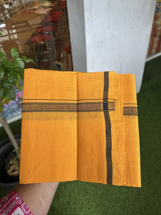 Handloom Single Hallmarked - 10% Discount !! KaithariKada 100% Pure Cotton - Mundu/Dhoti 2 cm Black Kara with Light Orange colour Body - (2 meter / 4 muzham) - 38 KK8044 ELA