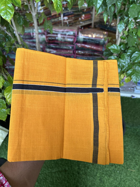 Handloom Single Hallmarked - 10% Discount !! KaithariKada 100% Pure Cotton - Mundu/Dhoti 1 cm Black Kara with Light Orange colour Body - (2 meter / 4 muzham) - 29 KK8044 ELA