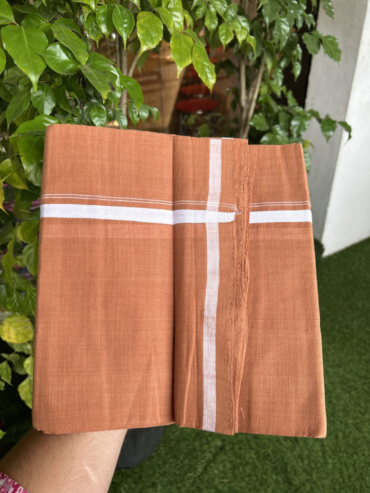 10% Discount !! KaithariKada 100% Pure Cotton - Handloom Single Mundu/Dhoti  Kavi Brown Colour Body & White 1 cm Kara- 2.25mtr (4.82 muzham)  - 47 KK8044 ELA