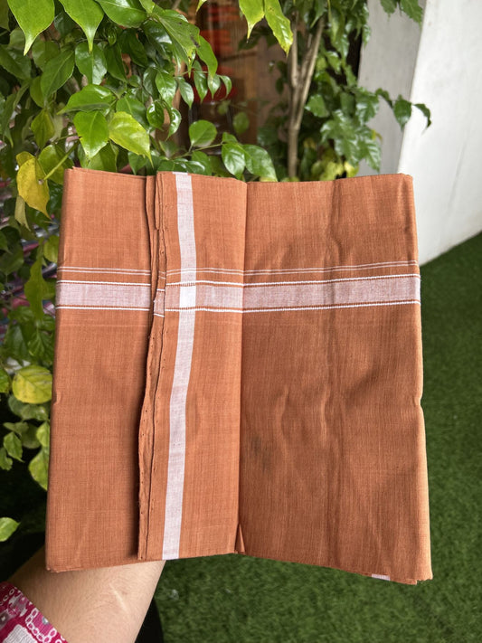 10% Discount !! KaithariKada 100% Pure Cotton - Handloom Single Mundu/Dhoti  Kavi Brown Colour Body & White 2 cm Kara- 2.25mtr (4.82 muzham)  - 48 KK8044 ELA