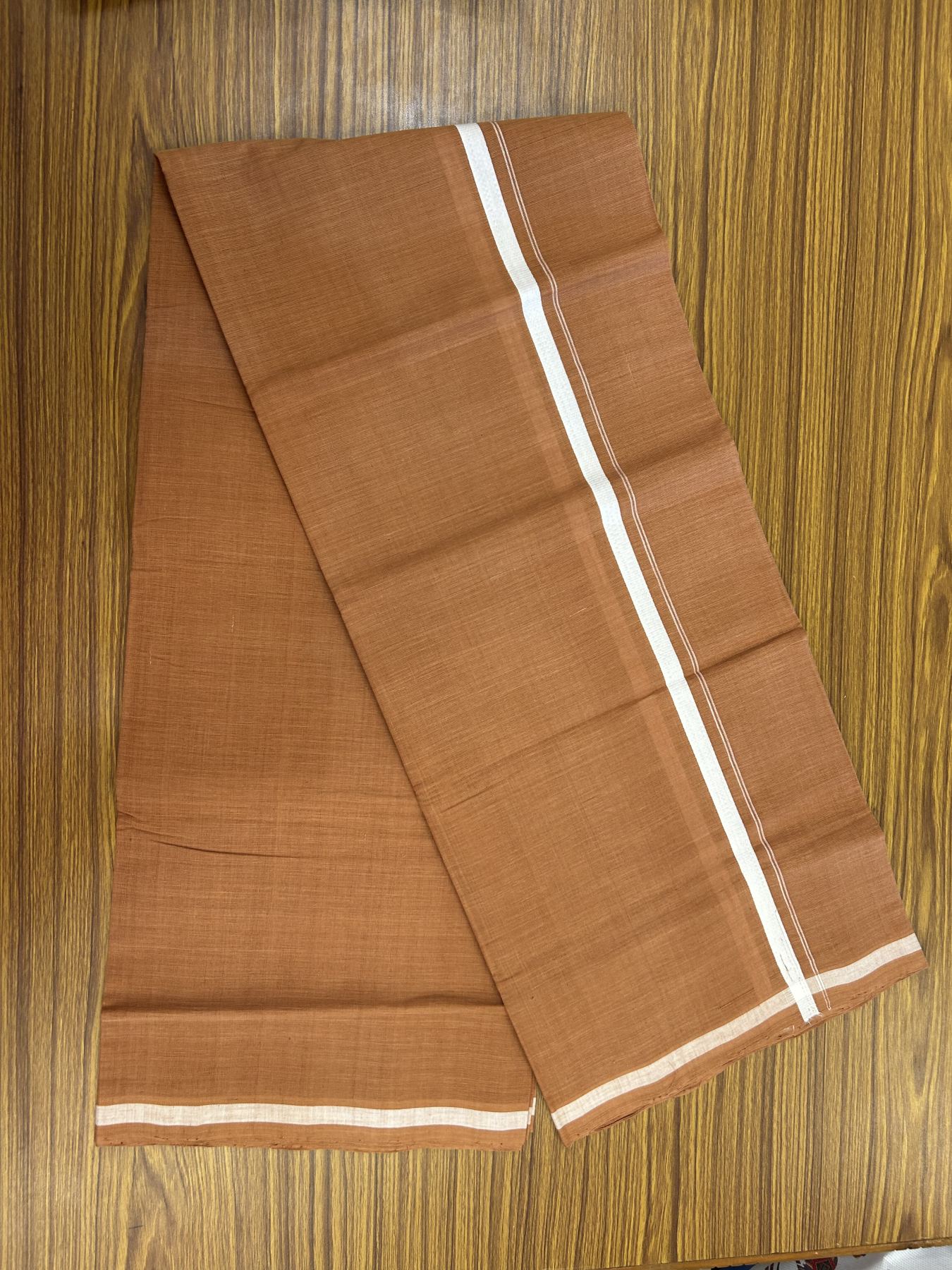 10% Discount !! KaithariKada 100% Pure Cotton - Handloom Single Mundu/Dhoti  Kavi Brown Colour Body & White 1 cm Kara- 2.25mtr (4.82 muzham)  - 47 KK8044 ELA