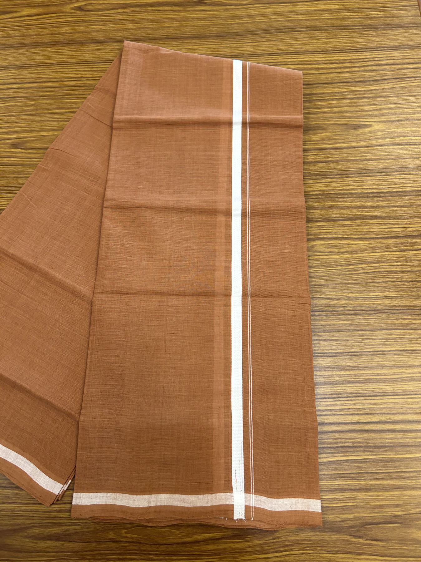 10% Discount !! KaithariKada 100% Pure Cotton - Handloom Single Mundu/Dhoti  Kavi Brown Colour Body & White 1 cm Kara- 2.25mtr (4.82 muzham)  - 47 KK8044 ELA