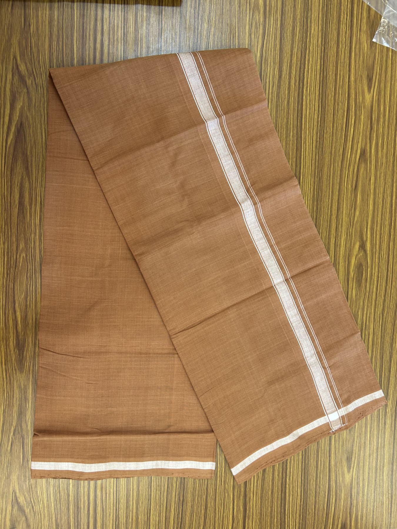 10% Discount !! KaithariKada 100% Pure Cotton - Handloom Single Mundu/Dhoti  Kavi Brown Colour Body & White 2 cm Kara- 2.25mtr (4.82 muzham)  - 48 KK8044 ELA