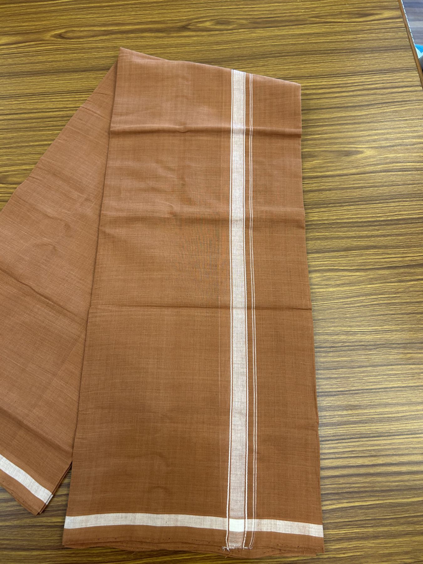 10% Discount !! KaithariKada 100% Pure Cotton - Handloom Single Mundu/Dhoti  Kavi Brown Colour Body & White 2 cm Kara- 2.25mtr (4.82 muzham)  - 48 KK8044 ELA