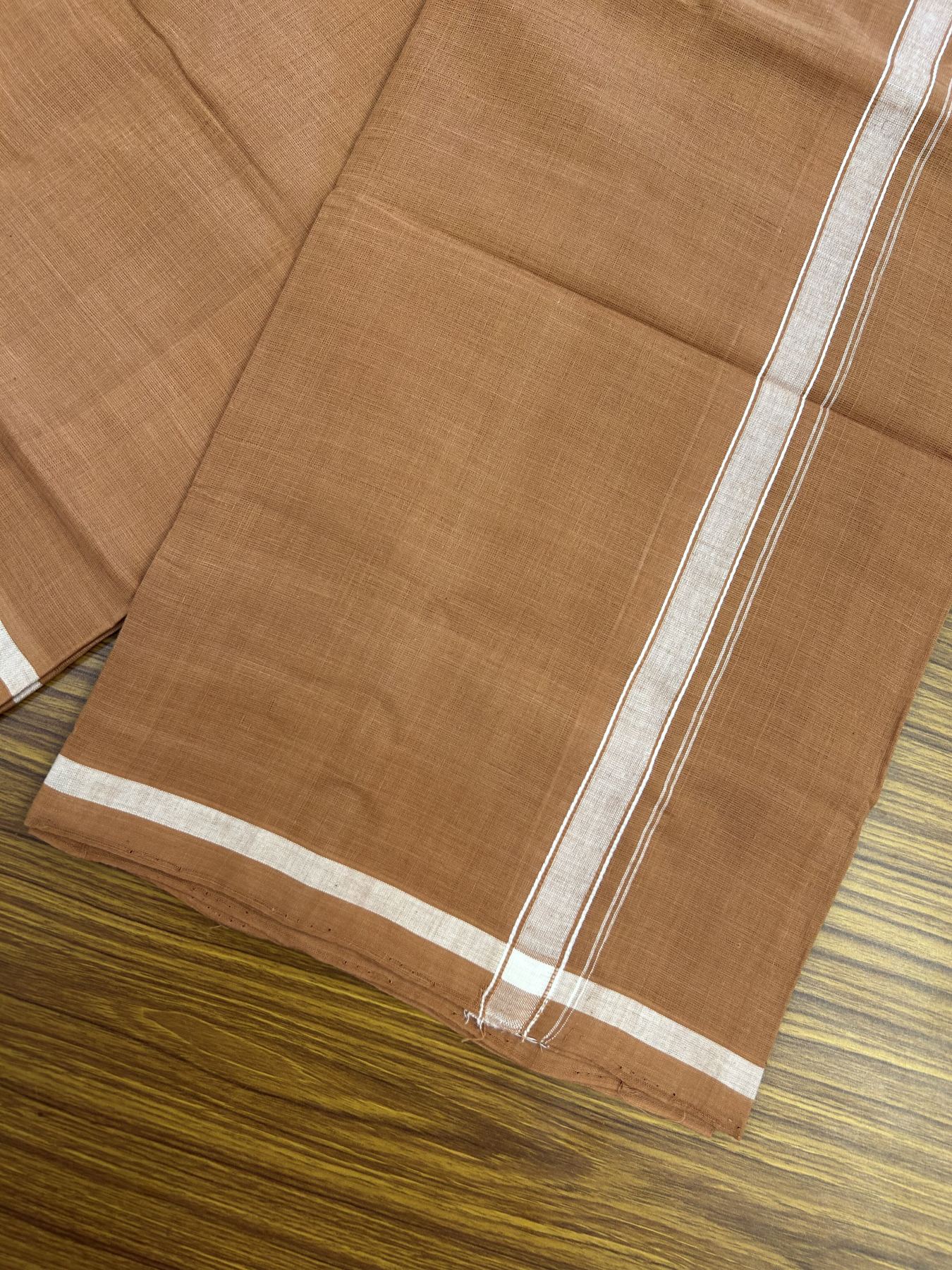 10% Discount !! KaithariKada 100% Pure Cotton - Handloom Single Mundu/Dhoti  Kavi Brown Colour Body & White 2 cm Kara- 2.25mtr (4.82 muzham)  - 48 KK8044 ELA