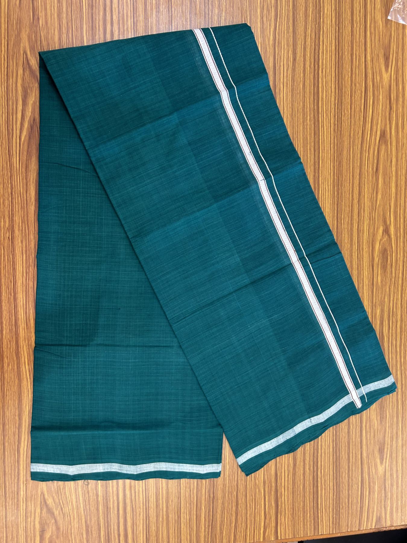 10% Discount !! KaithariKada 100% Pure Cotton - Handloom Single Mundu/Dhoti  Green Colour Body & White 1 cm Kara- 2.25mtr (4.82 muzham)  - 49 KK8044 ELA