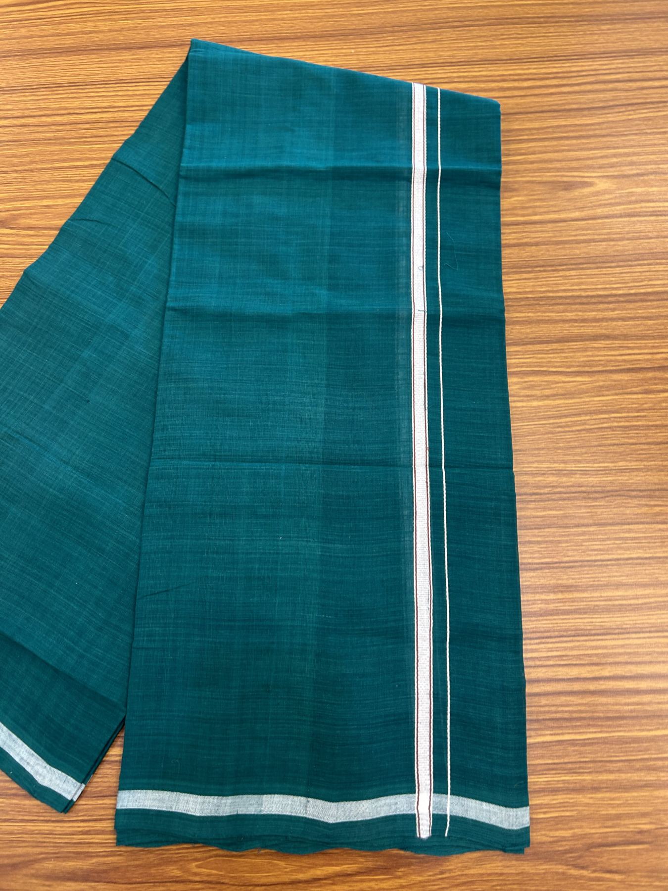 10% Discount !! KaithariKada 100% Pure Cotton - Handloom Single Mundu/Dhoti  Green Colour Body & White 1 cm Kara- 2.25mtr (4.82 muzham)  - 49 KK8044 ELA