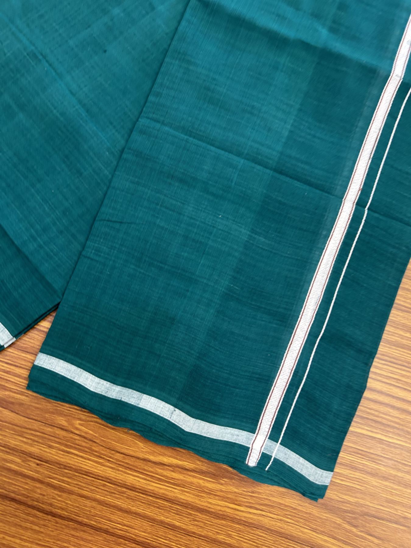 10% Discount !! KaithariKada 100% Pure Cotton - Handloom Single Mundu/Dhoti  Green Colour Body & White 1 cm Kara- 2.25mtr (4.82 muzham)  - 49 KK8044 ELA