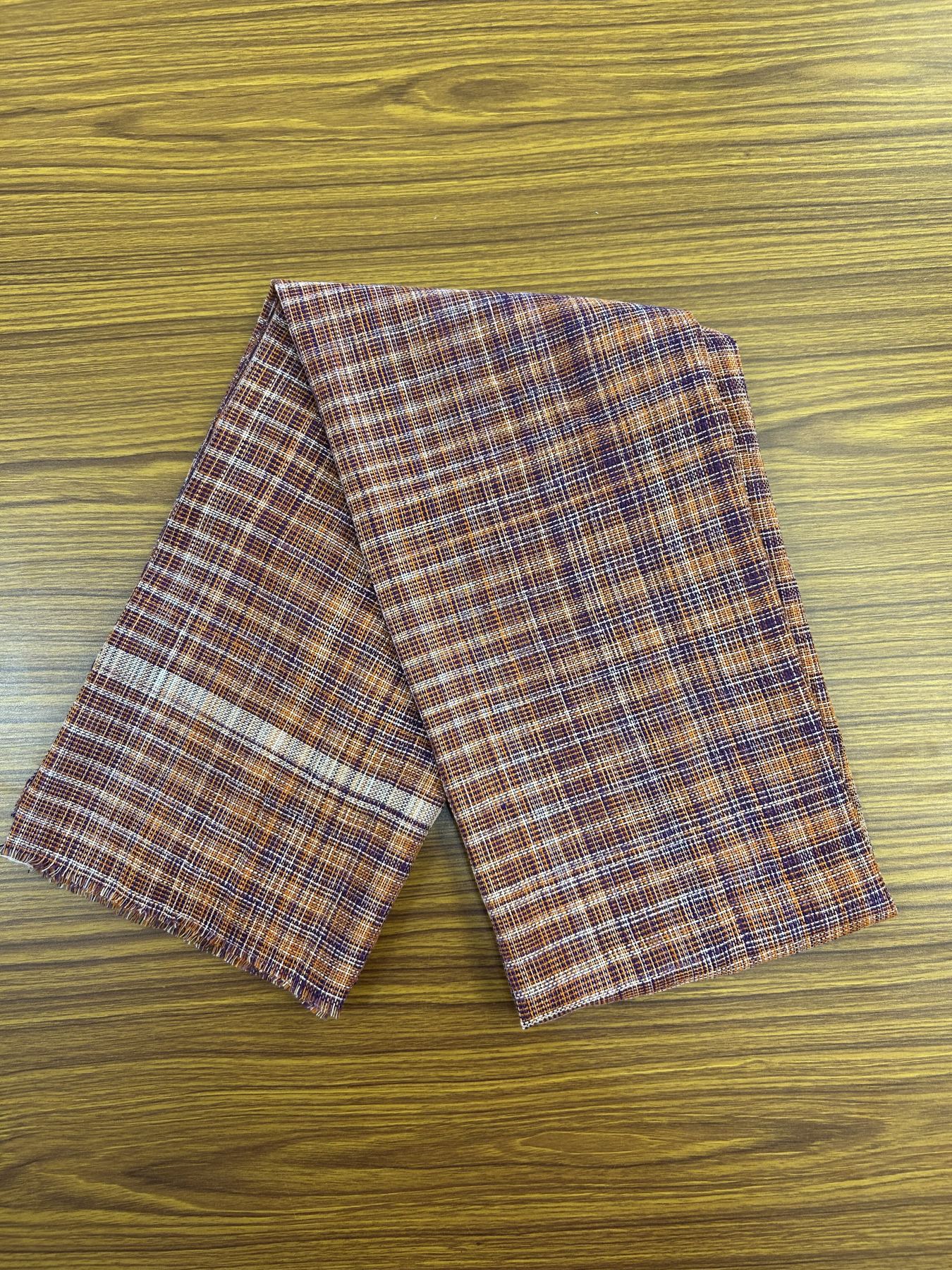 Kaitharikada - Handloom Pure Cotton Kerala Towel - Thorthu - Orange Violet Body & White Kara - 1 KK5199 ELA