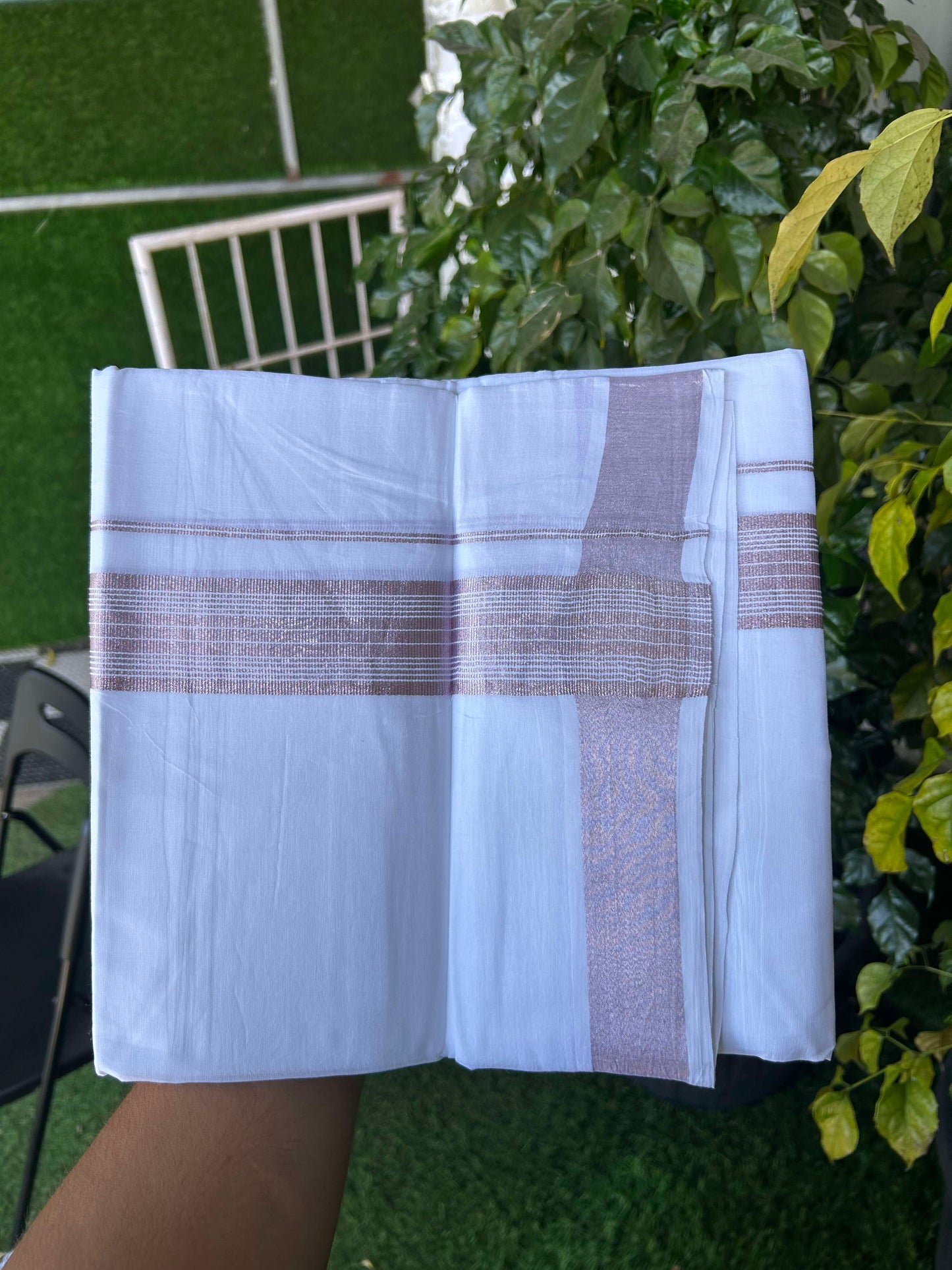 20% Discount ! Kaitharikada Balaramapuram 100% Cotton Pure White Double Mundu/Dothi - 100x80 - 1.75 inch Rose Pink Kasav Striped Kara 3.90 m (8 muzham) - 18 KK5301CKS