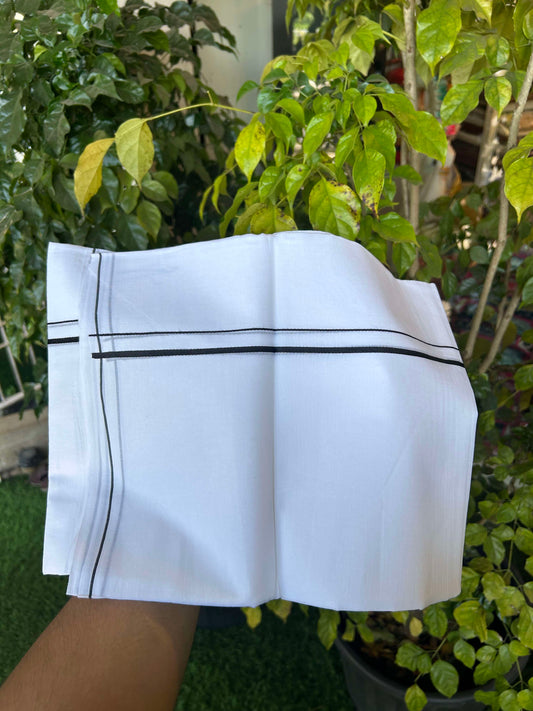 20% Discount ! Kaitharikada Balaramapuram 100% Cotton Pure White Double Mundu/Dothi - 100x80 - 0.4 cm Black thin Kara 3.90 m (8 muzham) - 2 KK5301CKS