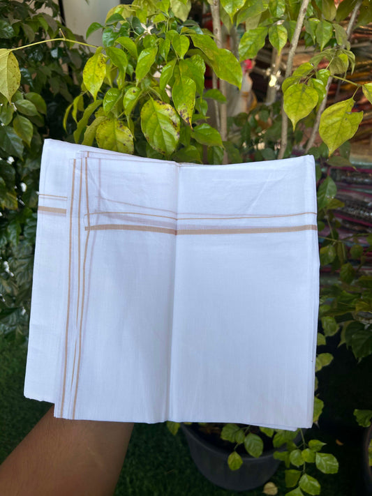 20% Discount ! Kaitharikada Balaramapuram 100% Cotton Pure White Double Mundu/Dothi - 100x80 - 0.4 cm Cream thin Kara 3.90 m (8 muzham) - 13 KK5301CKS