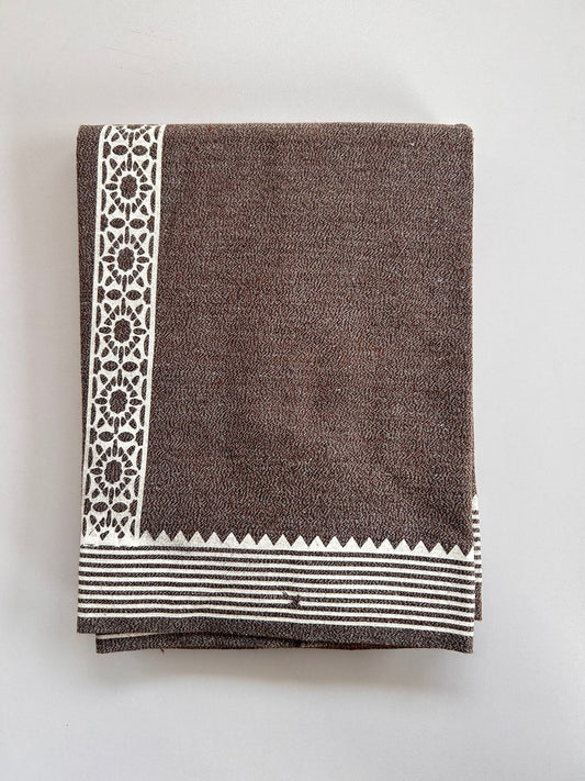 Kaitharikada - Single Kaily / Lungi - Mixed Cotton - 40s twisted - 1.5 inch White Printed kara with Brown, Black & White Shaded colour body (2 meter / 4 muzham) - 12 KK8083 GAN