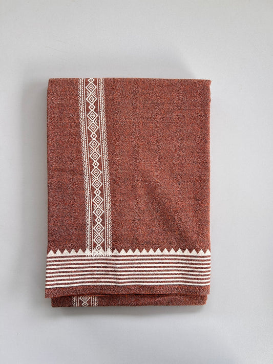 Kaitharikada - Single Kaily / Lungi - Mixed Cotton - 40s twisted - 1.5 inch White Printed kara with Orange , Black & White Shaded colour body (2 meter / 4 muzham) - 7 KK8083 GAN