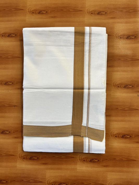 Pure White Double Mundu/Dhoti - 20% Discount ! Kaitharikada Pure Cotton - (60s) - 1.25 inch Brown Kara 3.80 mtr (8 muzham) - 33 KK5456 THI
