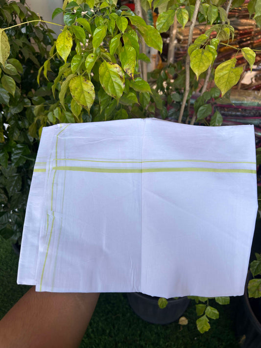 20% Discount ! Kaitharikada Balaramapuram 100% Cotton Pure White Double Mundu/Dothi - 100x80 - 0.4 cm Black thin Kara 3.90 m (8 muzham) - 3 KK5301CKS