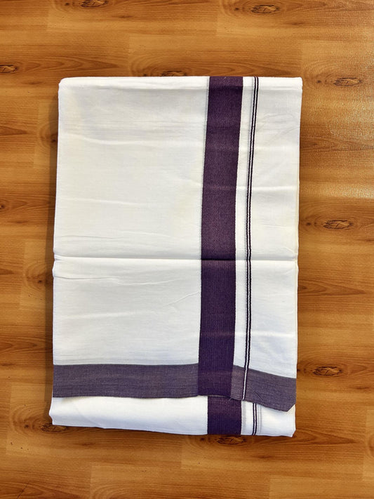 Pure White Double Mundu/Dhoti - 20% Discount ! Kaitharikada Pure Cotton - (60s) - 1.25 inch Deep Violet Kara 3.80 mtr (8 muzham) - 46 KK5456 THI