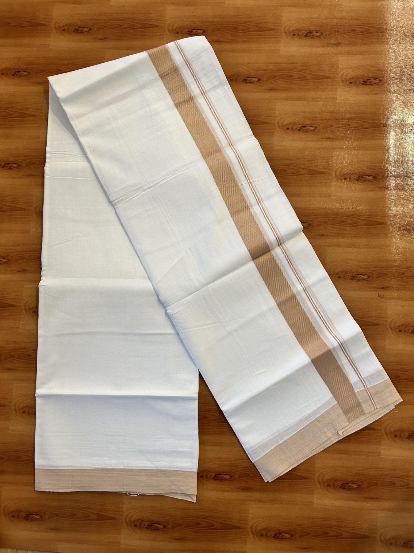 Pure White Double Mundu/Dhoti - 20% Discount ! Kaitharikada Pure Cotton - (60s) - 1.25 inch Sandalwood Kara 3.80 mtr (8 muzham) - 45 KK5456 THI