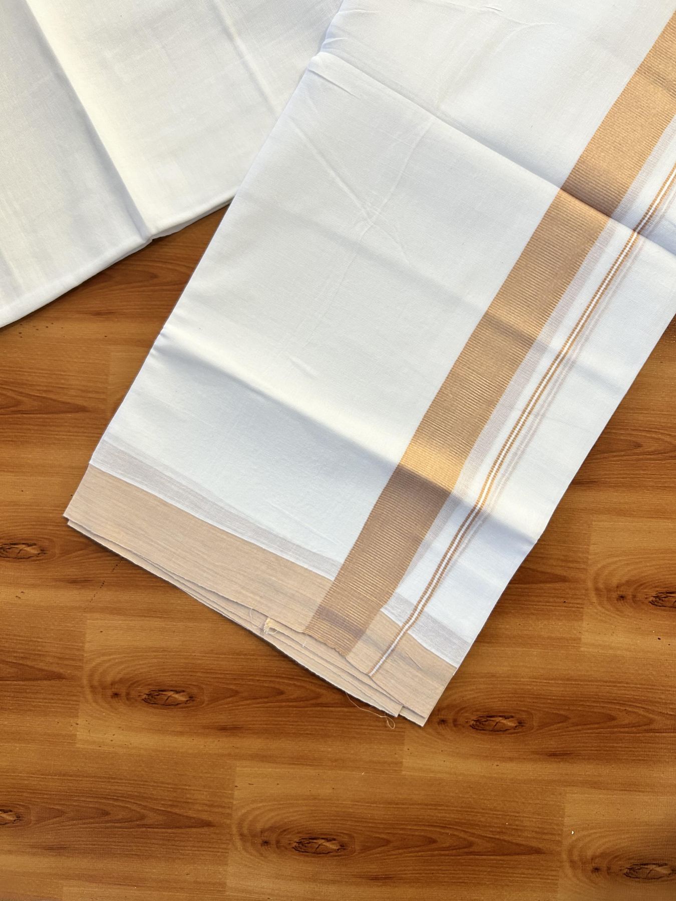 Pure White Double Mundu/Dhoti - 20% Discount ! Kaitharikada Pure Cotton - (60s) - 1.25 inch Sandalwood Kara 3.80 mtr (8 muzham) - 45 KK5456 THI