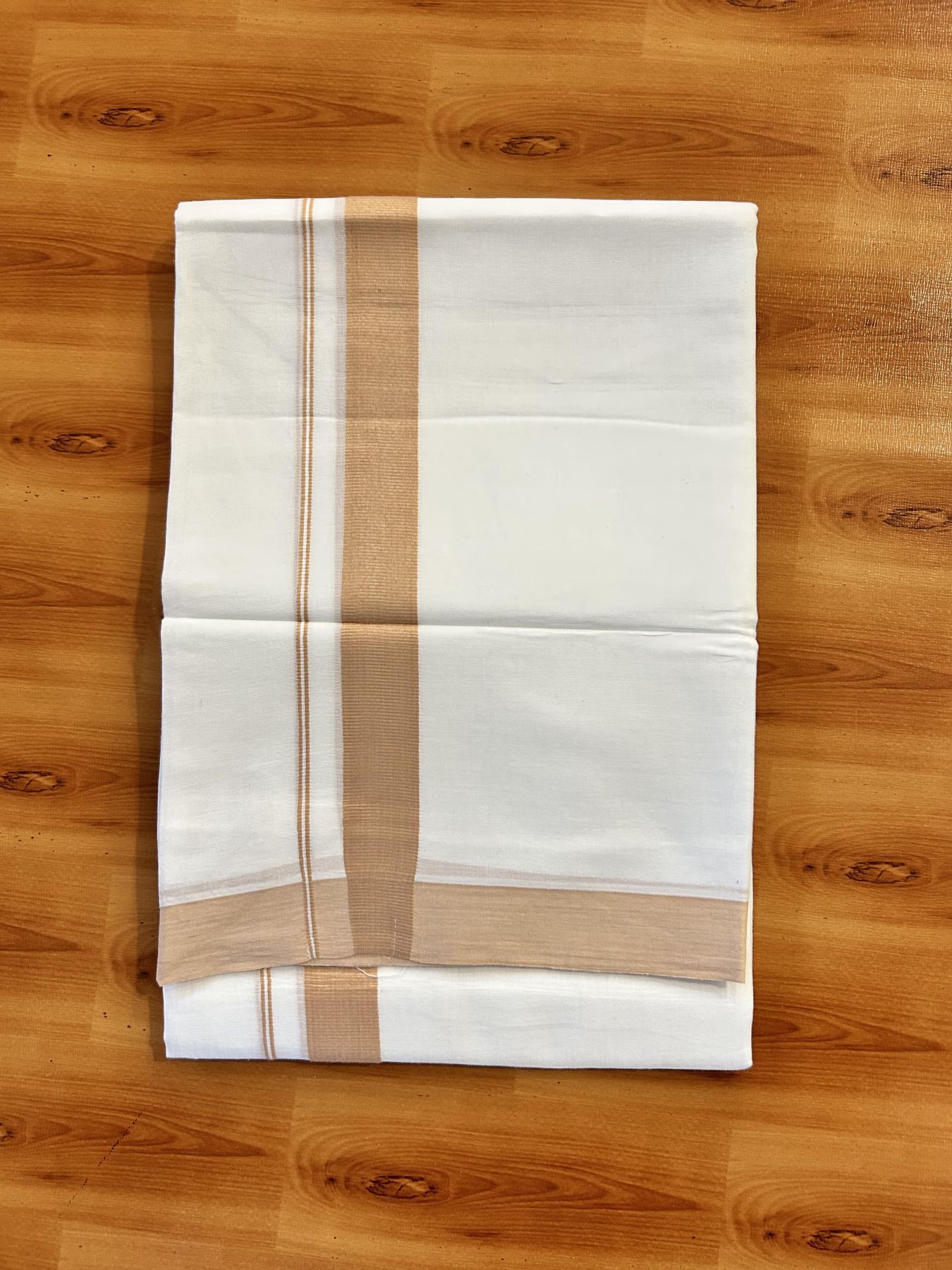 Pure White Double Mundu/Dhoti - 20% Discount ! Kaitharikada Pure Cotton - (60s) - 1.25 inch Sandalwood Kara 3.80 mtr (8 muzham) - 45 KK5456 THI