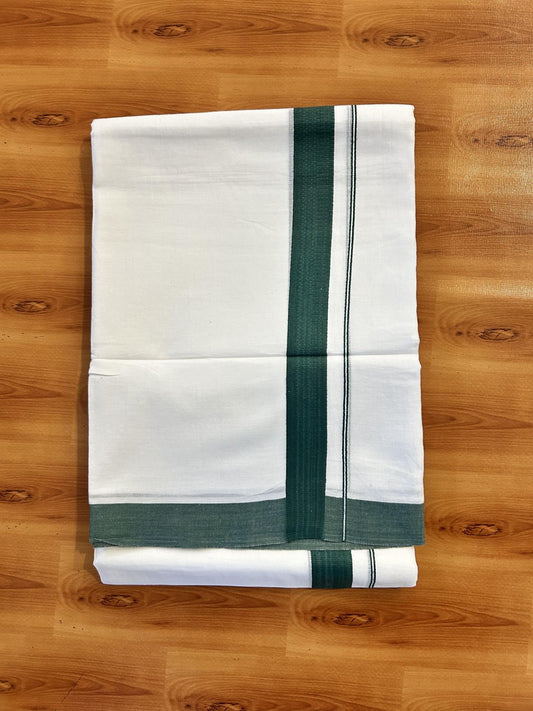 Pure White Double Mundu/Dhoti - 20% Discount ! Kaitharikada Pure Cotton - (60s) - 1.25 inch Dark Green Kara 3.80 mtr (8 muzham) - 42 KK5456 THI