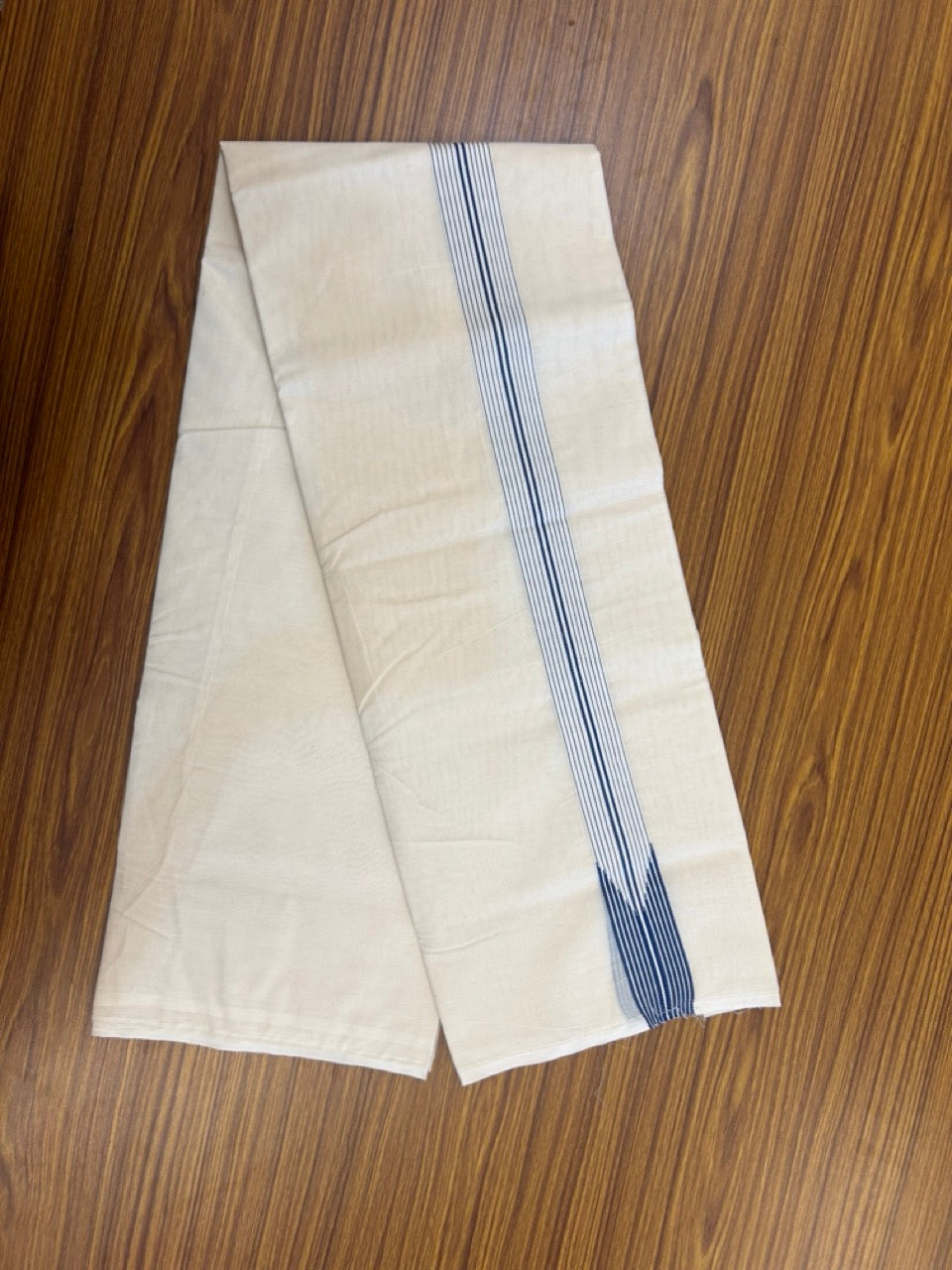 20% Discount! KaithariKada Balaramapuram 100% Cotton Double Off white - (Unbleached) Mundu/Dhoti-100x100 - 1.5 inch  12 Line Puliyilakkara Peacock Blue chutty 3.90 Mtr -  13 KK5268 ASH