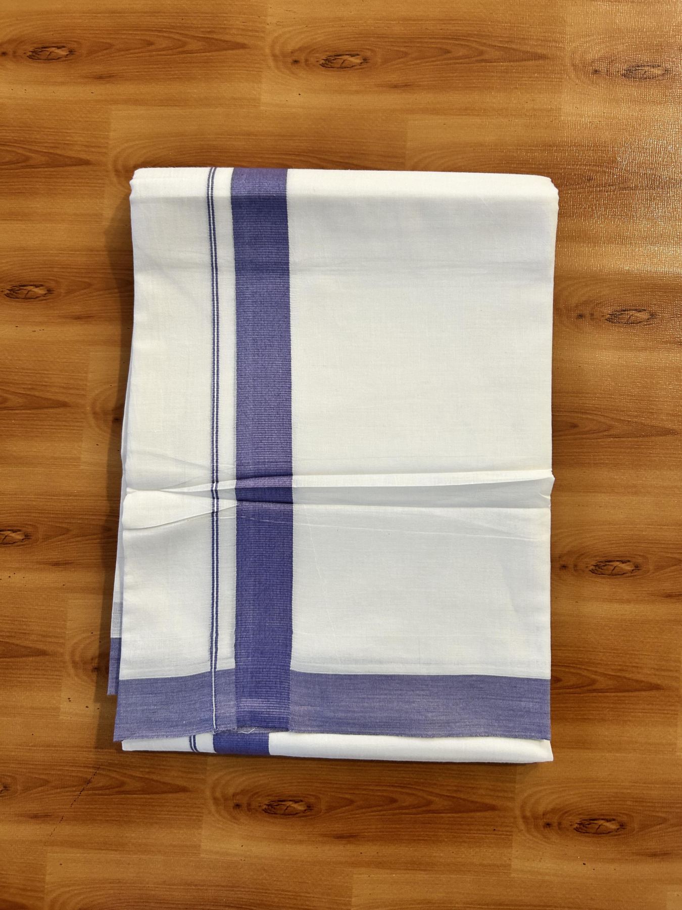 Pure White Double Mundu/Dhoti - 20% Discount ! Kaitharikada Pure Cotton - (60s) - 1.25 inch Dark Lavender Kara 3.80 mtr (8 muzham) - 44 KK5456 THI