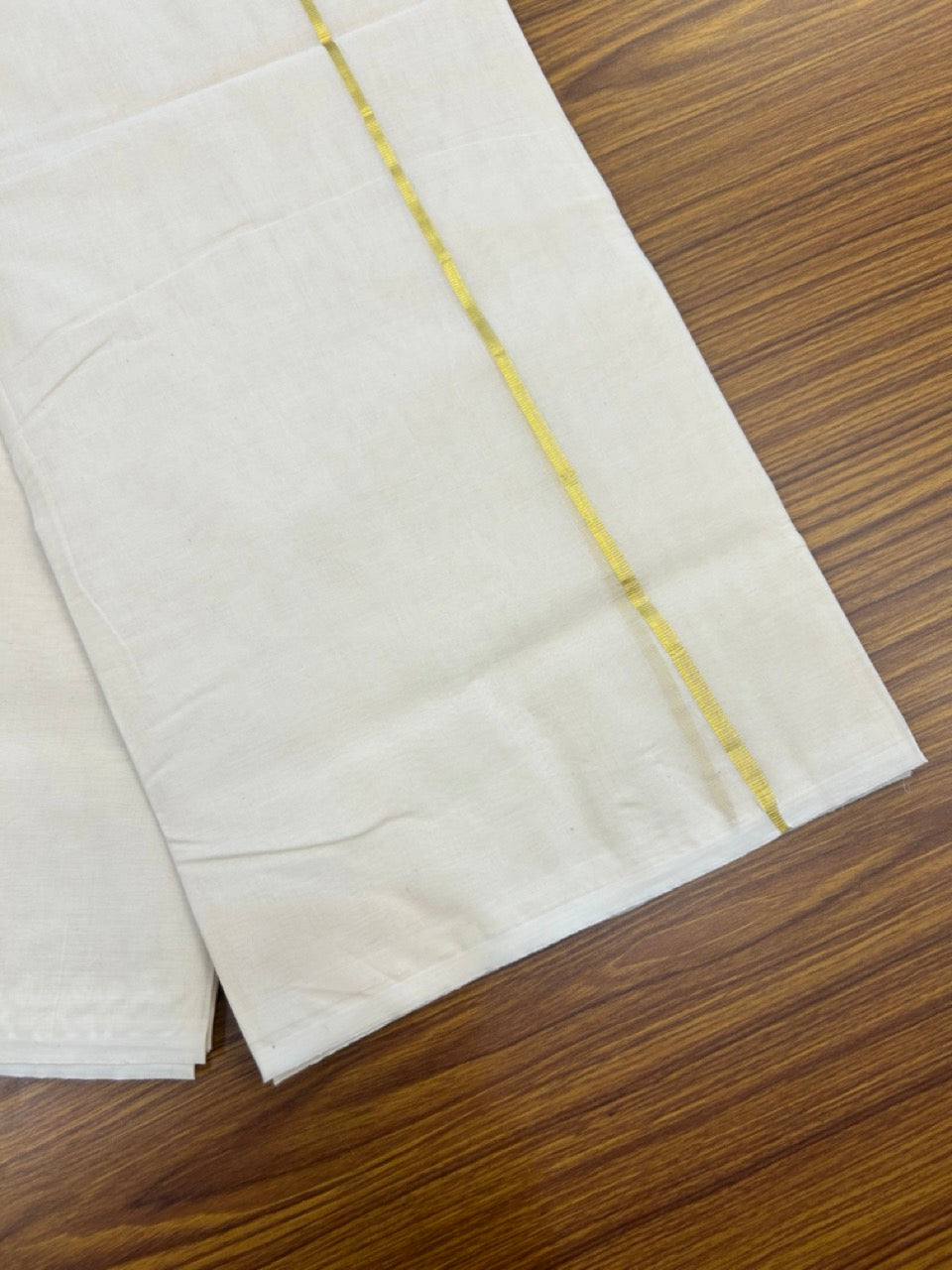 20% Discount !! KaithariKada Balaramapuram 100% Cotton Double Off white - (Unbleached) Mundu/Dhoti-100x100 - 0.25 inch Kasavu  Kara - 12 KK5268 ASH