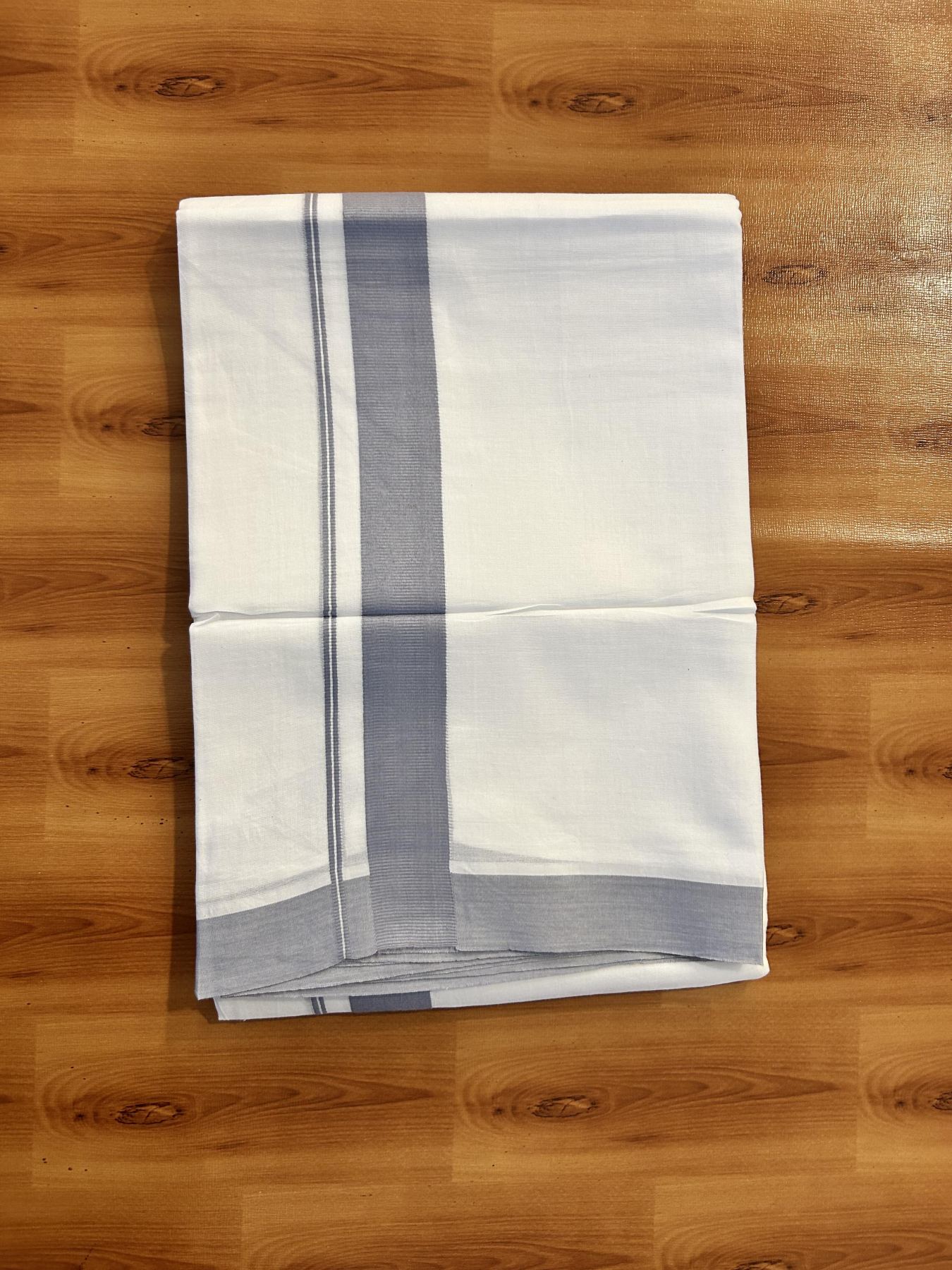 Pure White Double Mundu/Dhoti - 20% Discount ! Kaitharikada Pure Cotton - (60s) - 1.25 inch Lavender Grey Kara 3.80 mtr (8 muzham) - 43 KK5456 THI