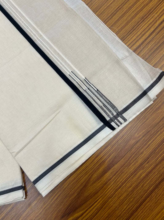 25% DISCOUNT! KaithariKada Balaramapuram 100% Cotton OFF WHITE Double (Unbleached) Mundu/Dhoti-100x100 - 3 cm Puliyilakkara Black Kara Silver Tissue Side Double Chutty - 14 KK5268 ASH
