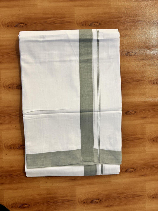 Pure White Double Mundu/Dhoti - 20% Discount ! Kaitharikada Pure Cotton - (60s) - 1.25 inch Sage Green Kara 3.80 mtr (8 muzham) - 38 KK5456 THI