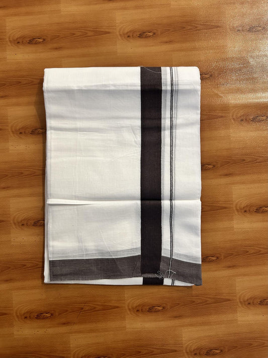 Pure White Double Mundu/Dhoti - 20% Discount ! Kaitharikada Pure Cotton - (60s) - 1.25 inch Dark Chocolate Brown Kara 3.80 mtr (8 muzham) - 40 KK5456 THI