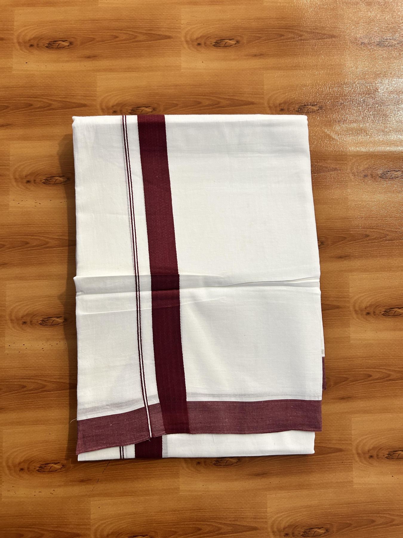 Pure White Double Mundu/Dhoti - 20% Discount ! Kaitharikada Pure Cotton - (60s) - 1.25 inch Maroon Kara 3.80 mtr (8 muzham) - 36 KK5456 THI