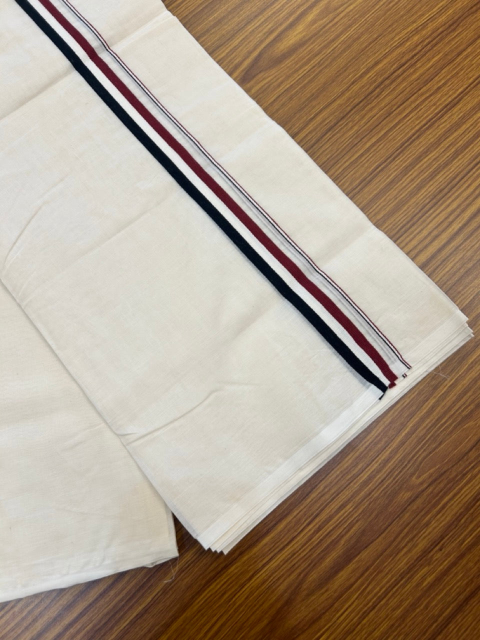 ADMK VESHTI - 20% DISCOUNT! KaithariKada 100% Cotton off white Double - (Unbleached) Mundu/Dhoti - 100X100 - 1 inch Black White & Maroon Red kara 4 mtr (8.5 muzham) - 16 KK5268 ASH
