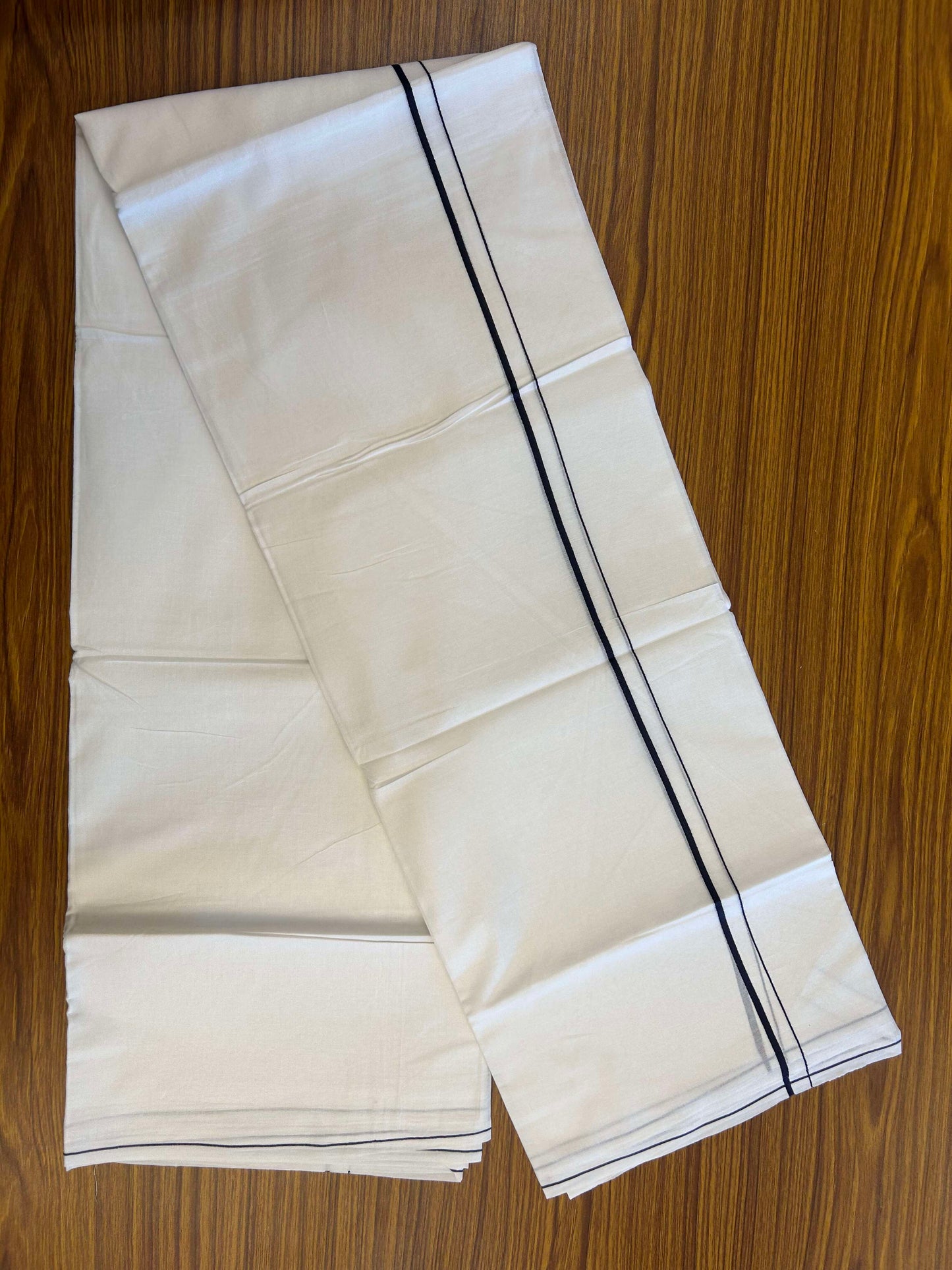 20% Discount ! Kaitharikada Balaramapuram 100% Cotton Pure White Double Mundu/Dothi - 100x80 - 0.4 cm Navy Blue thin Kara 3.90 m (8 muzham) - 4 KK5301CKS