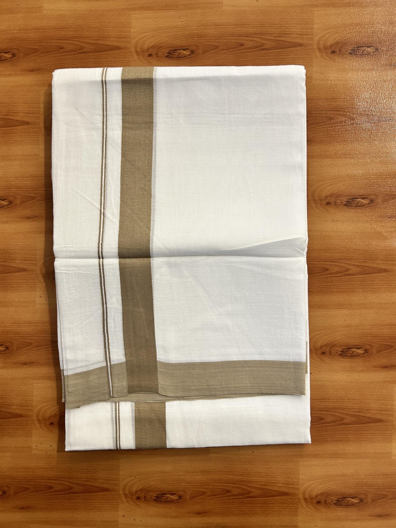 Pure White Double Mundu/Dhoti - 20% Discount ! Kaitharikada Pure Cotton - (60s) - 1.25 inch Dusty Brown Kara 3.80 mtr (8 muzham) - 35 KK5456 THI