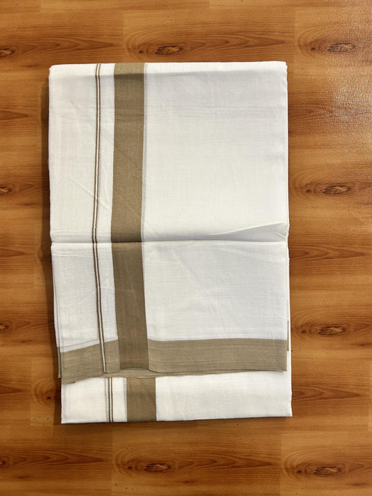 Pure White Double Mundu/Dhoti - 20% Discount ! Kaitharikada Pure Cotton - (60s) - 1.25 inch Dusty Brown Kara 3.80 mtr (8 muzham) - 35 KK5456 THI